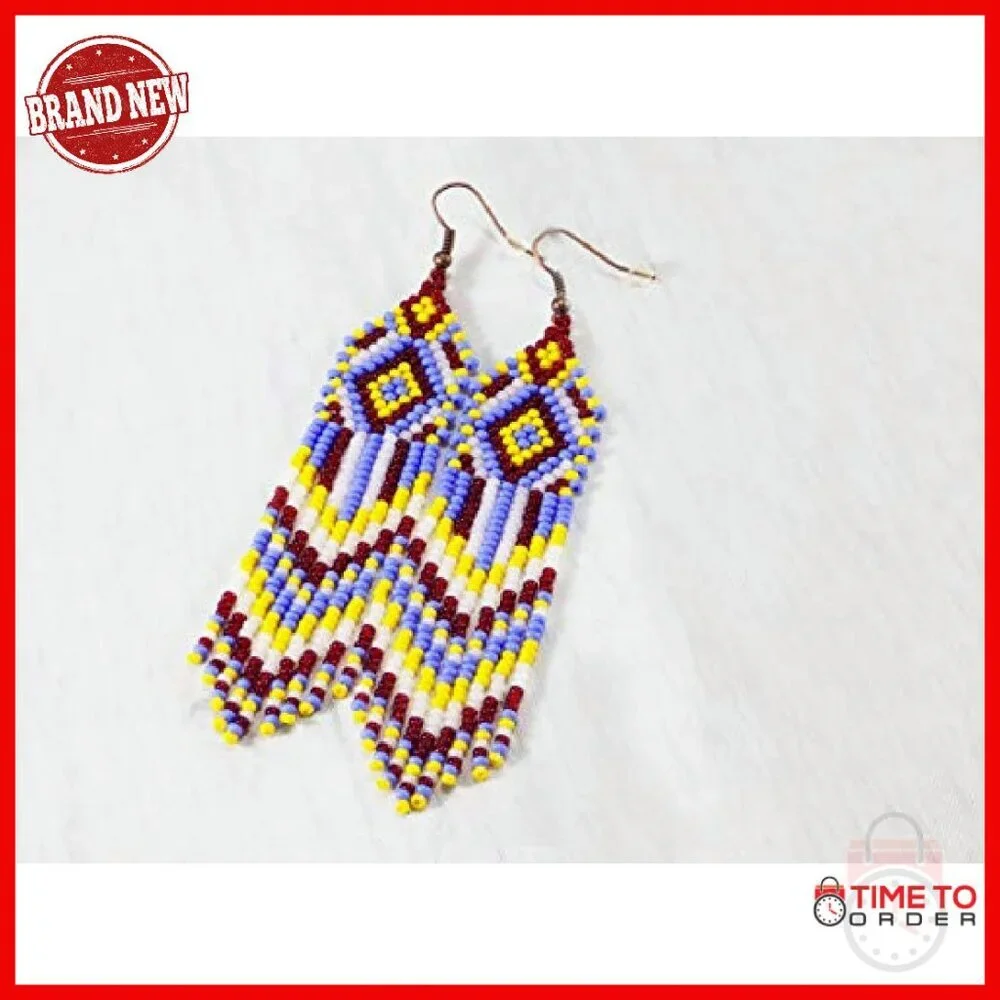 Beaded Fringe Dangle Drop Earrings Geometric Chandelier Statement Jewelry